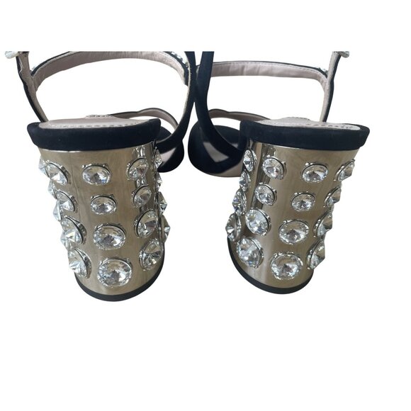 Miu Miu Black Suede Heels With Rhinestone Detail & Crystal Studded Block Heel Wo - Picture 4 of 10
